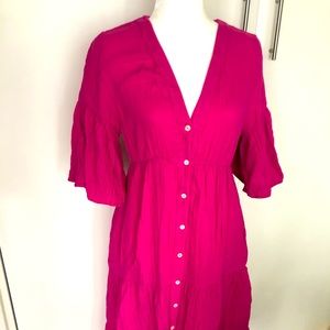 Xirena pink dress with 3/4 bell sleeves.